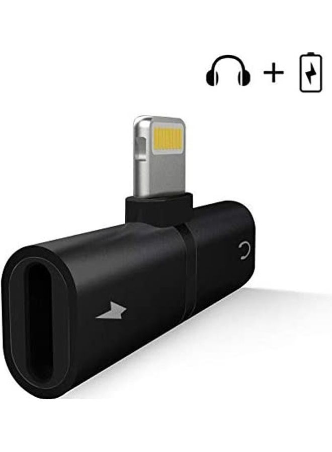 NIBEMINENT Double Lightning Headphone Audio And Charge Adapter Black