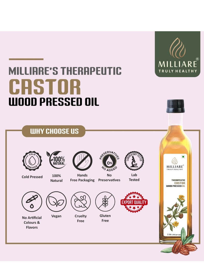 Milliare Therapeutic Organic Castor Wood Pressed Oil - 100% Pure and Natural | Premium Grade Oils for Body, Skin,Hair & massage | Natural Essential Oil | 250 ml | Made in India - Non Preservative Oil - Image 2