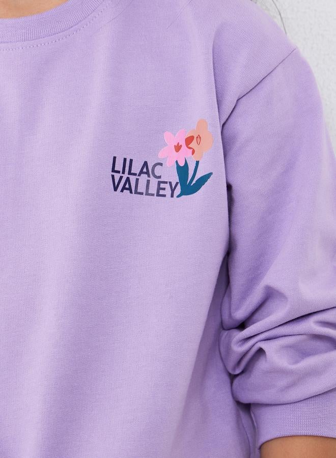 Styli Girls Purple Floral Print Cotton Sweatshirt - Image 4