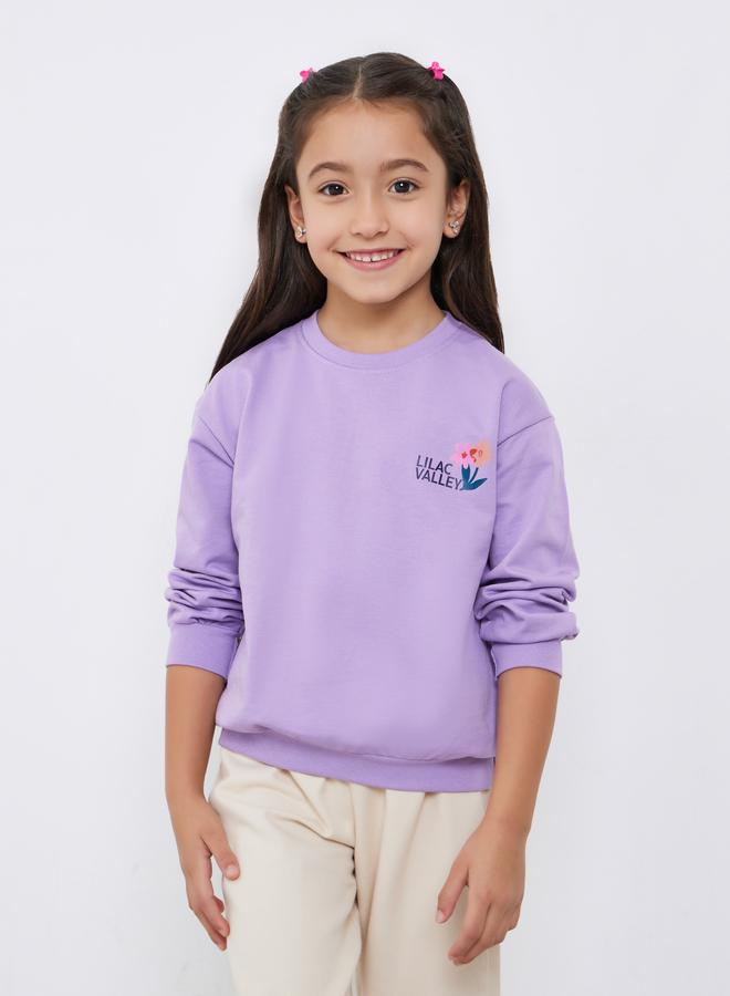 Styli Girls Purple Floral Print Cotton Sweatshirt - Image 1