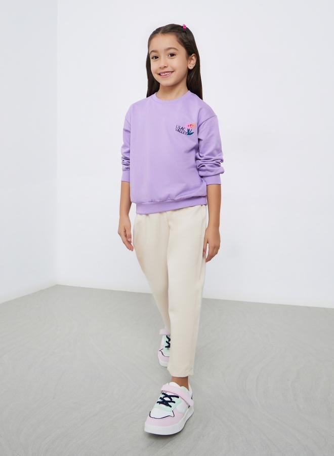 Styli Girls Purple Floral Print Cotton Sweatshirt - Image 2