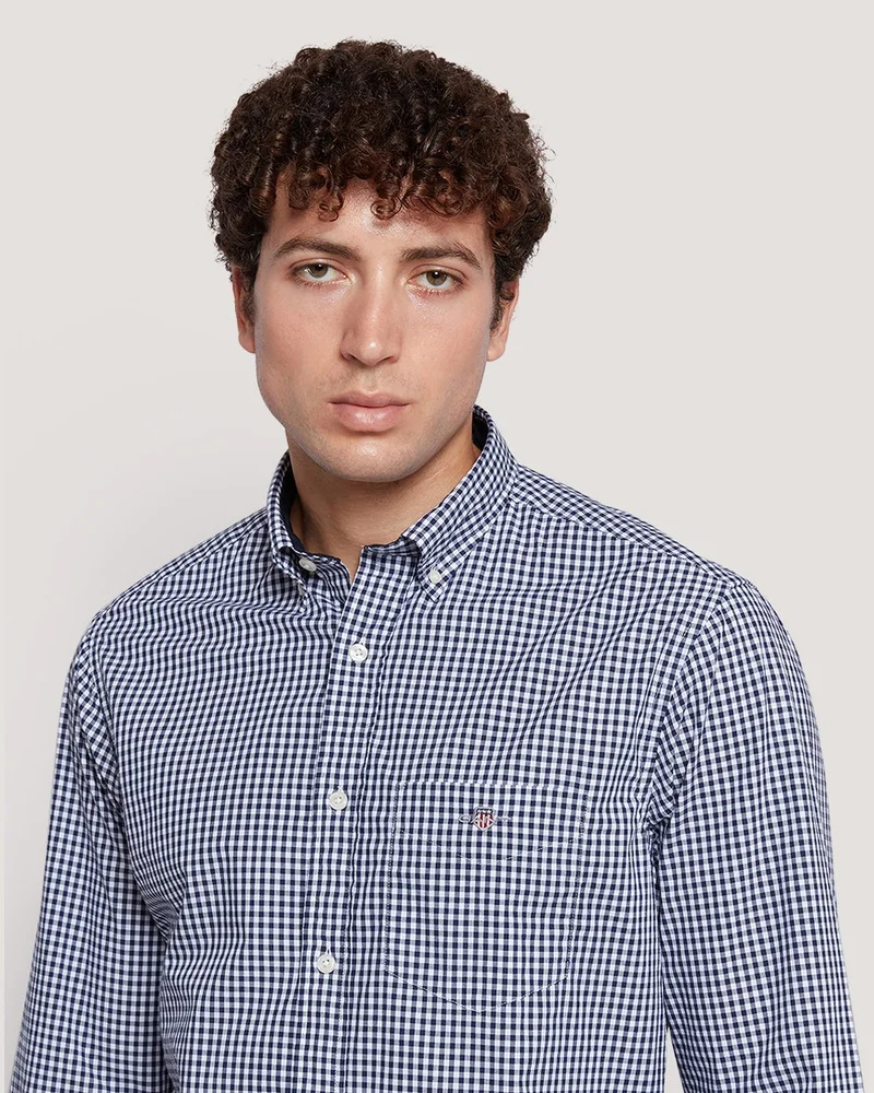 Gant  Gant Men’S Regular Fit Gingham Check Poplin Cotton Shirt for Men | Best Price UAE