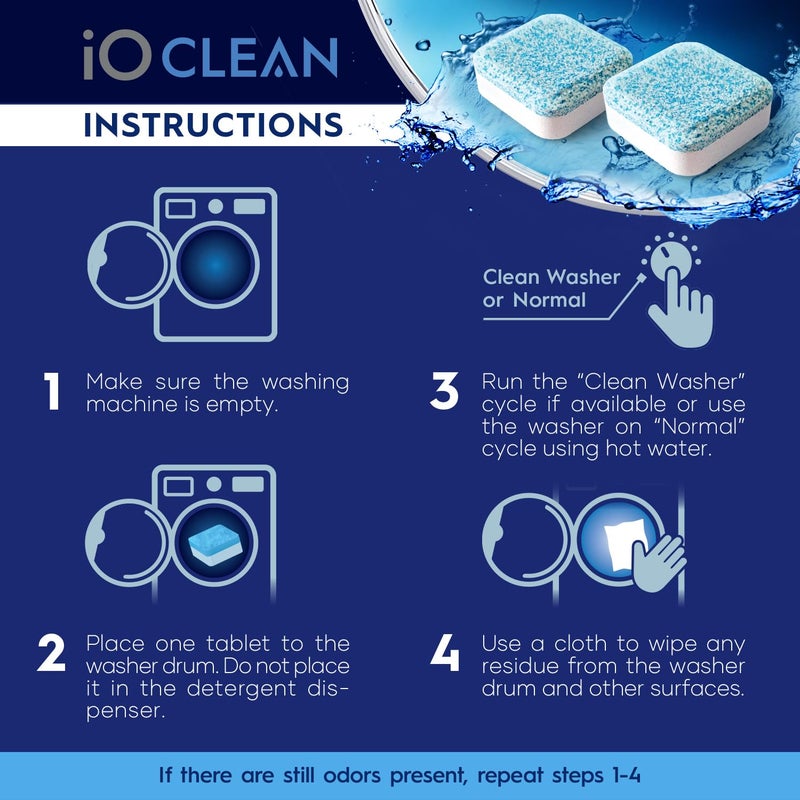 iO CLEAN Washing Machine Cleaner and Descaler Tablets 24 Pcs - Deep Clean and Descaling for HE Front and Top Loaders Washer - High-Efficiency Tablets for a Fresh, Spotless Laundry, Remove Odor - 1 Year Supply - Image 3