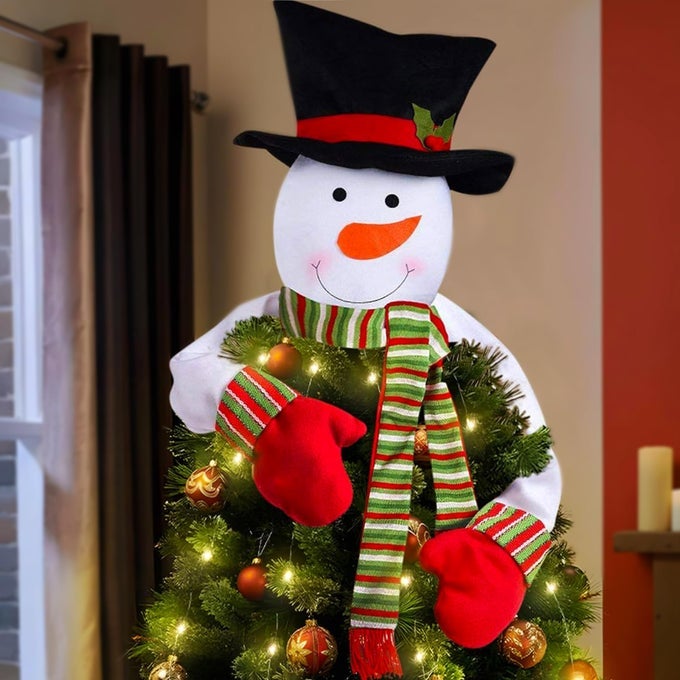 CHRISTMAS TREE TOPPER SNOWMAN HUGGER WITH LIGHTS STRIPS XMAS HOLIDAY WINTER WONDERLAND PARTY DECORATION ORNAMENT SUPPLIES