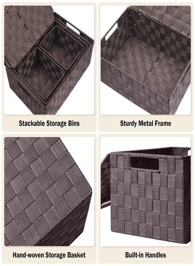 Uvellgift Storage Bins with Lids, Woven Storage Box Organizer Containers Decorative Baskets Cube for Clothes Bedroom Closet Office (5 Pack, Brown) - Image 4