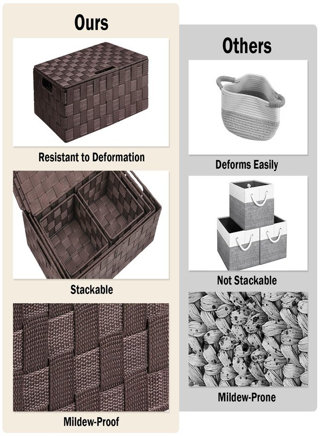 Uvellgift Storage Bins with Lids, Woven Storage Box Organizer Containers Decorative Baskets Cube for Clothes Bedroom Closet Office (5 Pack, Brown) - Image 5