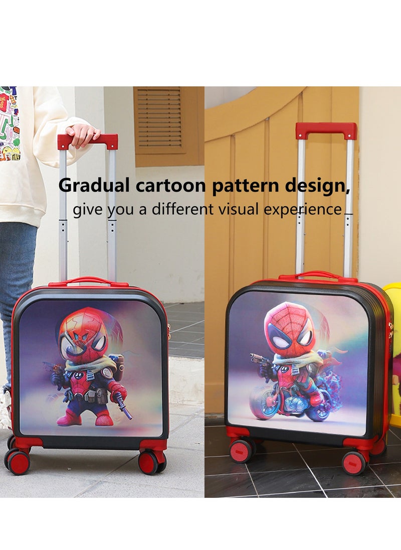 Kids Rolling Luggage, 20" Kids Suitcase with 3D Multiple View Design, ABS PC Material, Cute Cartoon Character Pattern Travel Trolley Case for Girls Boys Children