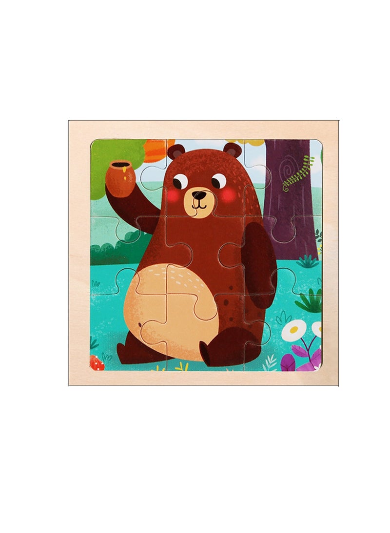 Children's Educational Wooden Cartoon Bear Jigsaw Puzzles Suitable Gift Bag Pack - Image 1