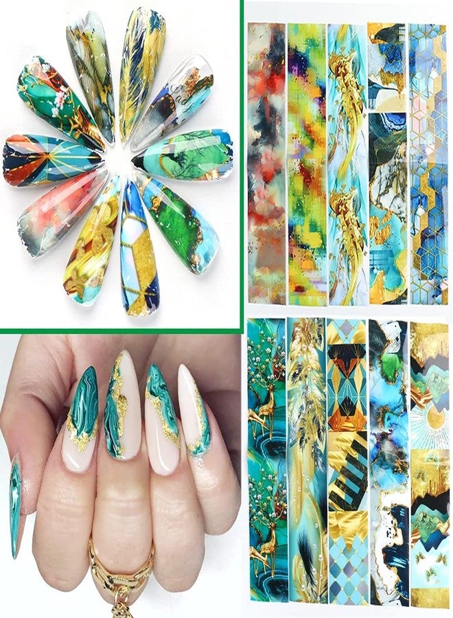 YKZFUI Marble Nail Foils Transfer Stickers Nail Art Supplies Foil Transfers Decals Holographic Marble Starry Sky Nail Foil Design Sticker for Women Acrylic Nails DIY Manicure Tips Wraps Decoration 10 Sheets - Image 4