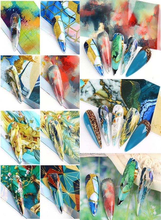 YKZFUI Marble Nail Foils Transfer Stickers Nail Art Supplies Foil Transfers Decals Holographic Marble Starry Sky Nail Foil Design Sticker for Women Acrylic Nails DIY Manicure Tips Wraps Decoration 10 Sheets - Image 5