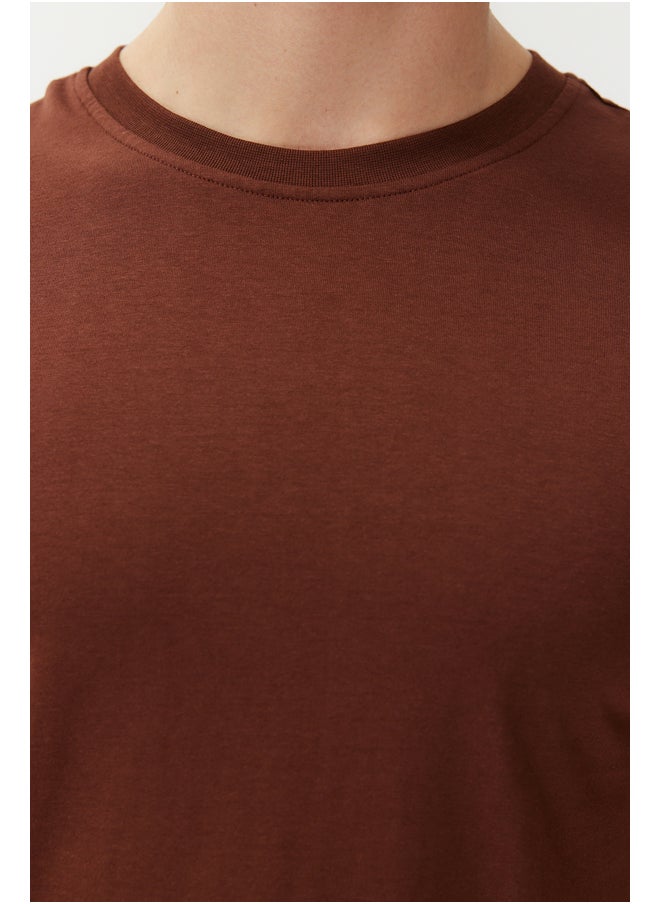 trendyol - Brown Basic 100% Cotton Regular/Normal Cut Crew Neck T-Shirt TMNSS21TS0808 - Image 1