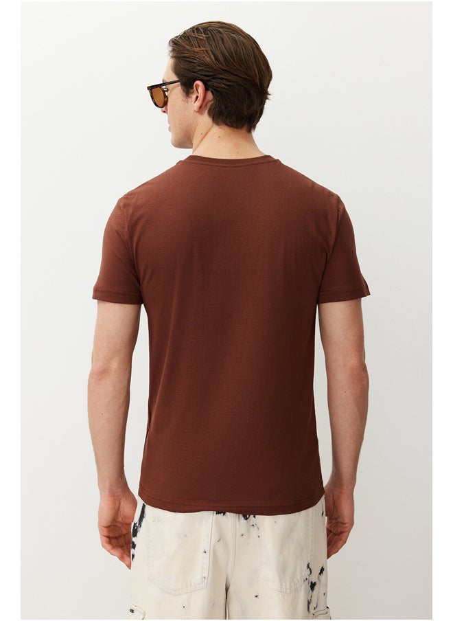 trendyol - Brown Basic 100% Cotton Regular/Normal Cut Crew Neck T-Shirt TMNSS21TS0808 - Image 1