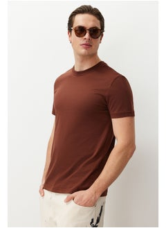 trendyol Brown Basic 100% Cotton Regular/Normal Cut Crew Neck T-Shirt TMNSS21TS0808  - Image 3