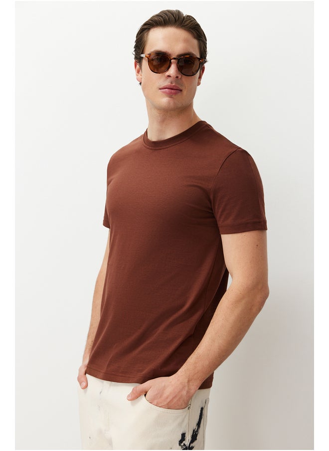 trendyol - Brown Basic 100% Cotton Regular/Normal Cut Crew Neck T-Shirt TMNSS21TS0808 - Image 1
