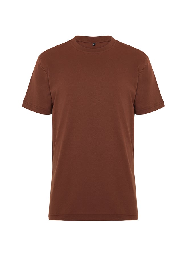 trendyol - Brown Basic 100% Cotton Regular/Normal Cut Crew Neck T-Shirt TMNSS21TS0808 - Image 1