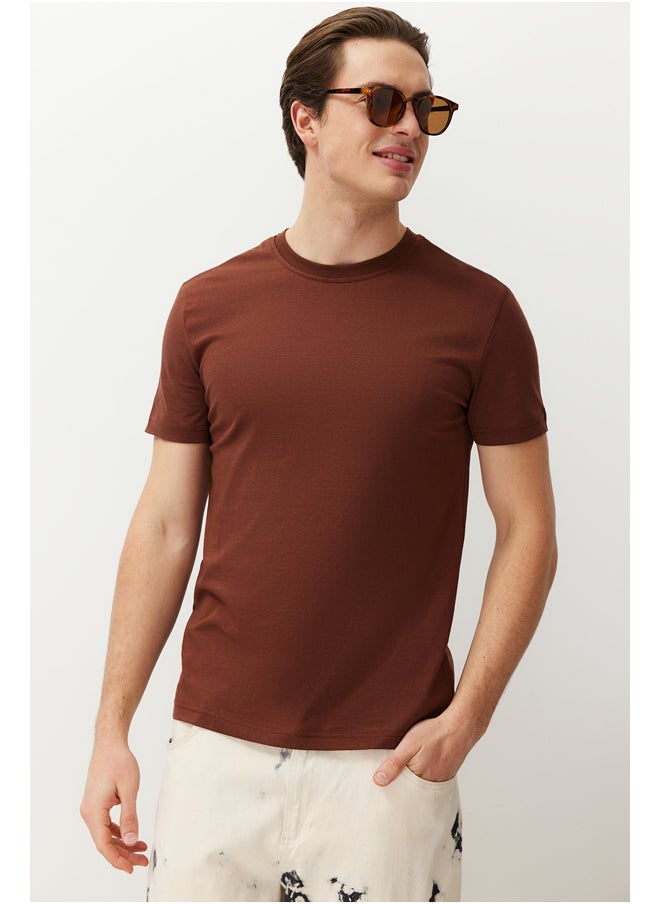 trendyol - Brown Basic 100% Cotton Regular/Normal Cut Crew Neck T-Shirt TMNSS21TS0808 - Image 1