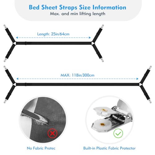 Xunesip Bed Sheet Straps, 2Pcs Elastic Adjustable Bed Sheet Holder Straps, Fitted Sheet Straps to Hold Sheets in Place with Metal Clips, Sheet Holders for Mattress Cover, Sheet, Sofa Cushion (Black) - Image 3