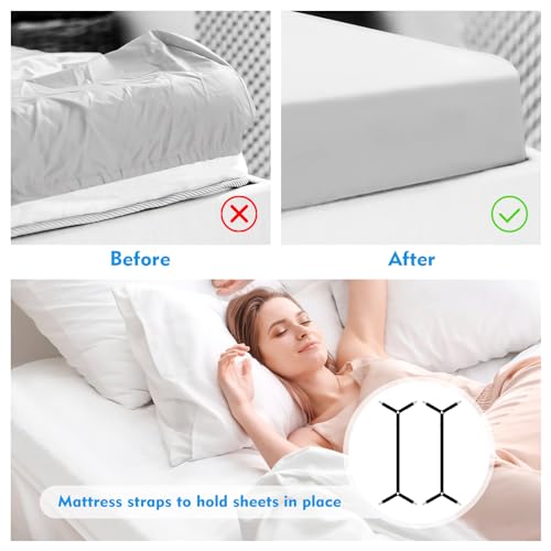Xunesip Bed Sheet Straps, 2Pcs Elastic Adjustable Bed Sheet Holder Straps, Fitted Sheet Straps to Hold Sheets in Place with Metal Clips, Sheet Holders for Mattress Cover, Sheet, Sofa Cushion (Black) - Image 2