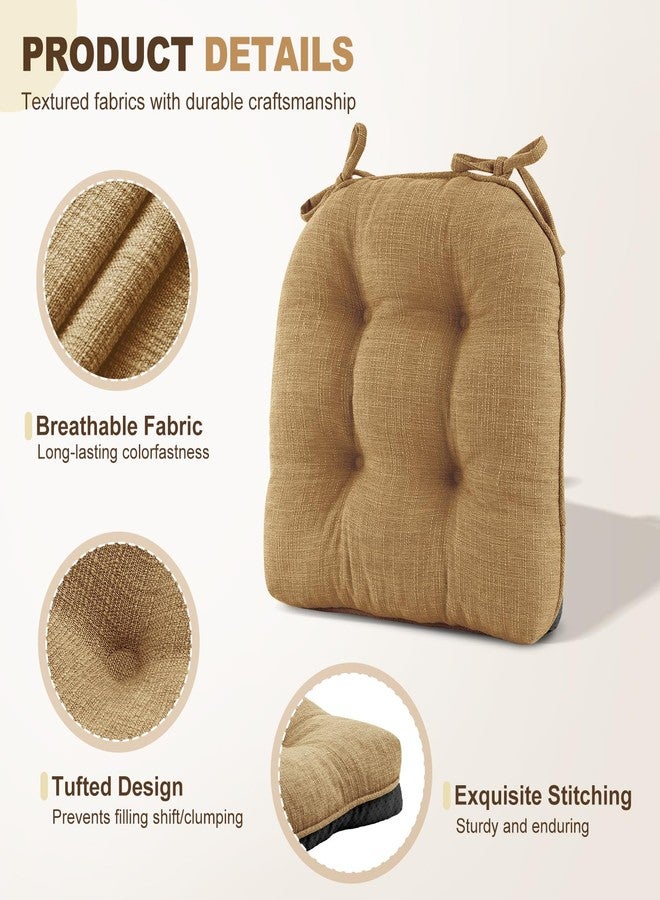 downluxe Indoor Chair Cushions for Dining Chairs, Tufted Overstuffed Textured Foam Kitchen Chair Pads with Ties and Non-Slip Backing, 15.5" x 15.5" x 4", Taupe, 4 Pack - Image 5