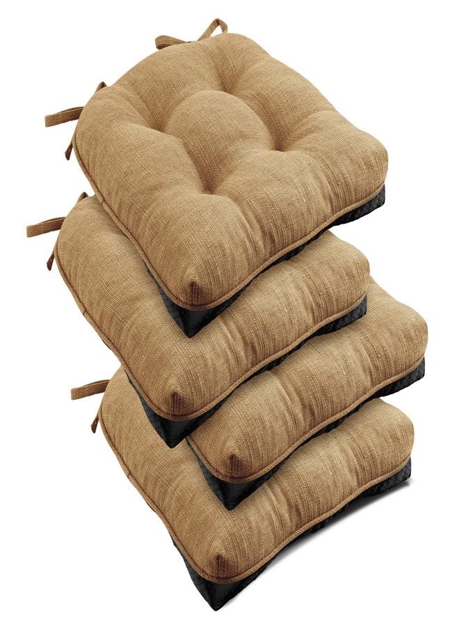 downluxe Indoor Chair Cushions for Dining Chairs, Tufted Overstuffed Textured Foam Kitchen Chair Pads with Ties and Non-Slip Backing, 15.5" x 15.5" x 4", Taupe, 4 Pack - Image 1