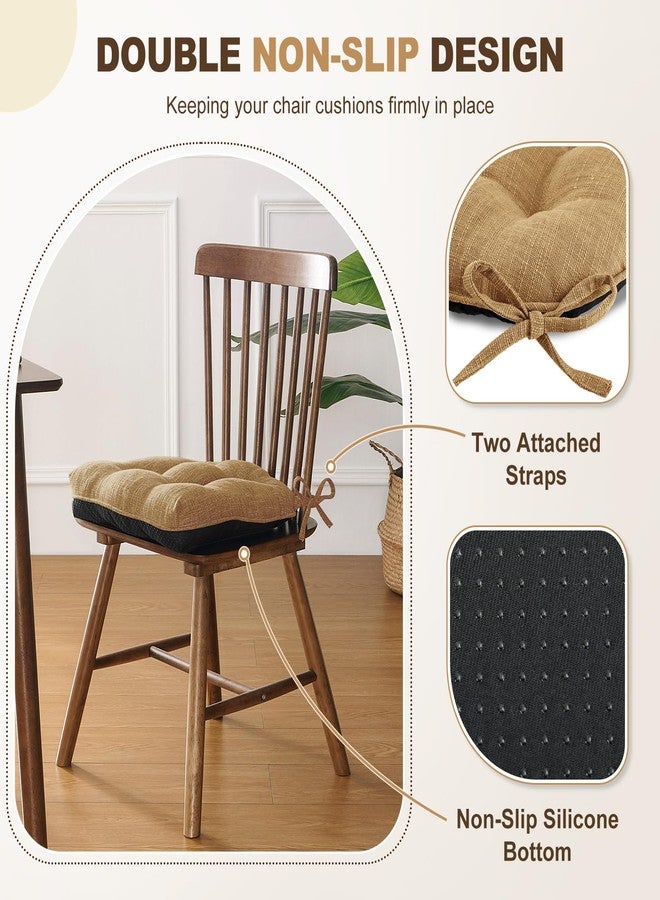 downluxe Indoor Chair Cushions for Dining Chairs, Tufted Overstuffed Textured Foam Kitchen Chair Pads with Ties and Non-Slip Backing, 15.5" x 15.5" x 4", Taupe, 4 Pack - Image 4