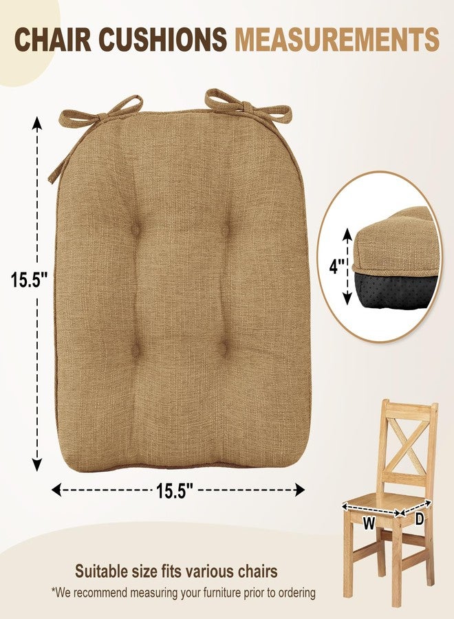 downluxe Indoor Chair Cushions for Dining Chairs, Tufted Overstuffed Textured Foam Kitchen Chair Pads with Ties and Non-Slip Backing, 15.5" x 15.5" x 4", Taupe, 4 Pack - Image 2