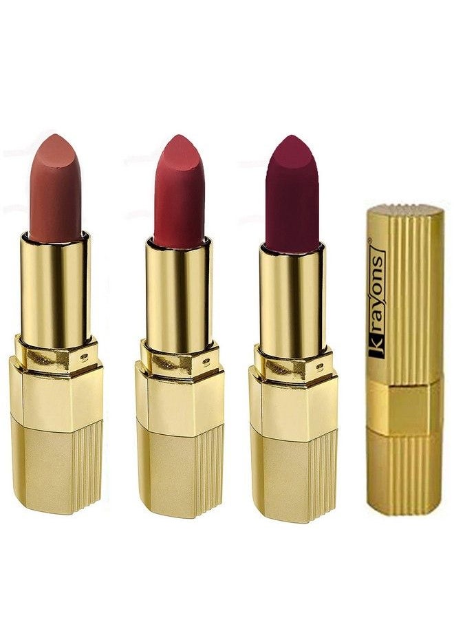 krayons - Desire Matte Lipstick Highly Pigmented Longlasting 3.5G Each Combo Pack Of 3 (Caramel Brown Scarlet Red Cherry Love) - Image 1