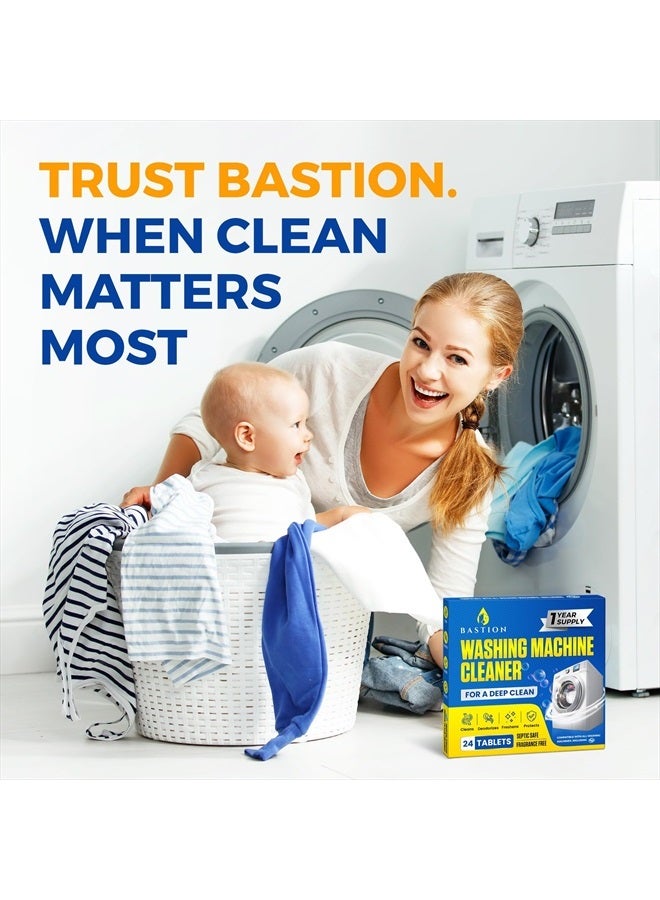 Bastion Washing Machine Cleaner Tablets 24 pack Powerful Descaler -Deep Cleaning for HE Front Loader & Top Load Washer Septic Safe Eco-Friendly Deodorizer Clean Drum & Laundry Tub Seal- Year's Supply - Image 2