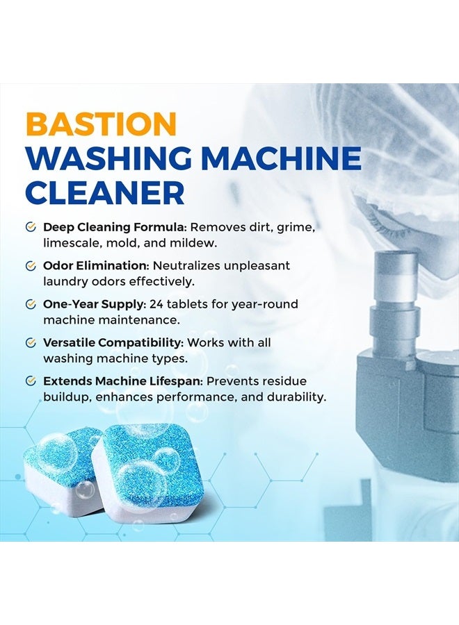 Bastion Washing Machine Cleaner Tablets 24 pack Powerful Descaler -Deep Cleaning for HE Front Loader & Top Load Washer Septic Safe Eco-Friendly Deodorizer Clean Drum & Laundry Tub Seal- Year's Supply - Image 5