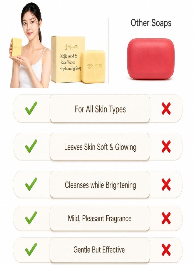 MB2P Kojic Acid & Rice Water Brightening Soap for Face & Body | Removes Tan, Dark Spots & Uneven Skin Tone | Deep Cleansing Moisturizing Soap | Pack of 1 | 100g - Image 5
