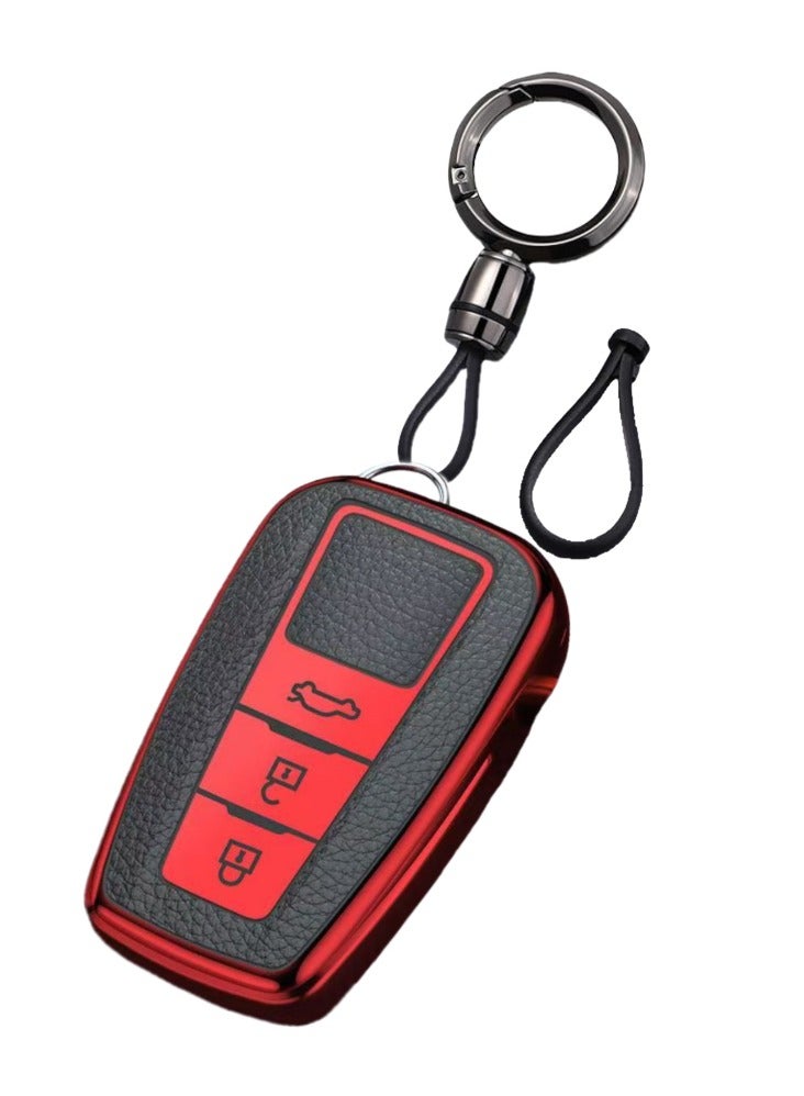 OUYoo for Toyota Key Fob Cover with Toyota Keychain, Car Key Fob Case Compatible with Toyota 2018-2023 Camry RAV4 Highlander Avalon C-HR Prius Corolla GT86,With keychain (Red) - Image 1