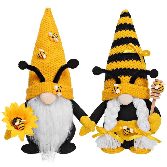 BUMBLE BEE GNOME PLUSH MR AND MRS HONEYBEE SPRING GNOMES PLUSH ORNAMENTS TOMTE ELF WORLD BEE DAY DECOR SUMMER BEE FIGURINES TABLE SHELF TIERED TRAY DECORATIONS GIFTS FOR WOMEN