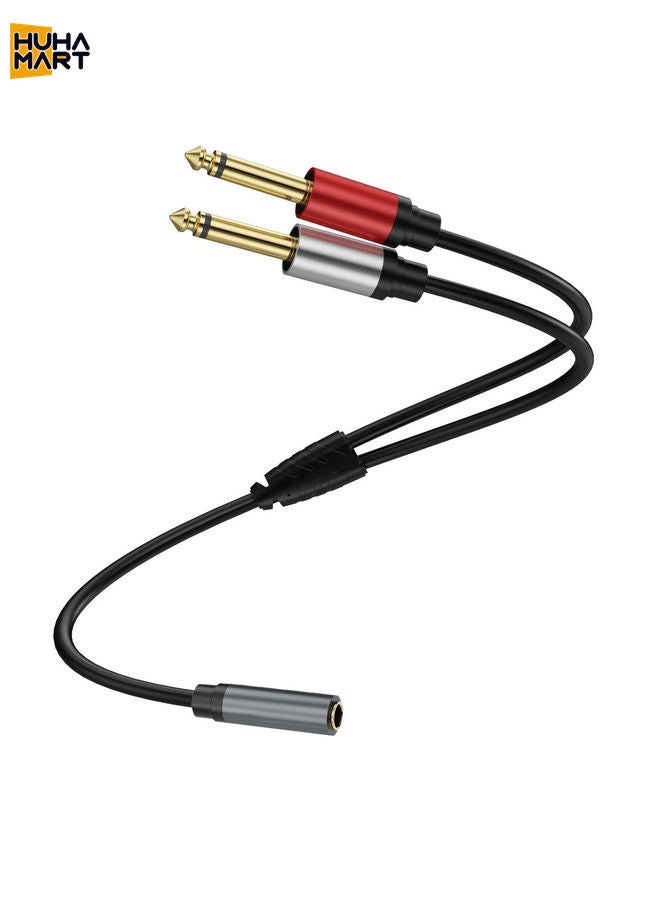 HuHa Mart 0.3m Gold Plated 3.5mm TRS Female to 2 x 6.35mm TS Male Mono Y Splitter Adapter Audio Cable(Black) - Image 1