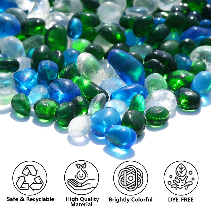 QYGL Sea Glass Stones - Green Mixed Clear Glass Pebbles Gemstones - Perfect for Aquarium Rocks, Fish Tank Gravel, Vase Fillers, DIY Crafts, and Home Decor (0.9LB/14oz) - Image 2