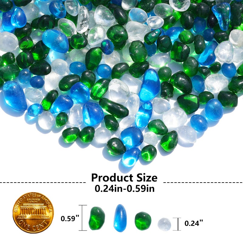 QYGL Sea Glass Stones - Green Mixed Clear Glass Pebbles Gemstones - Perfect for Aquarium Rocks, Fish Tank Gravel, Vase Fillers, DIY Crafts, and Home Decor (0.9LB/14oz) - Image 3