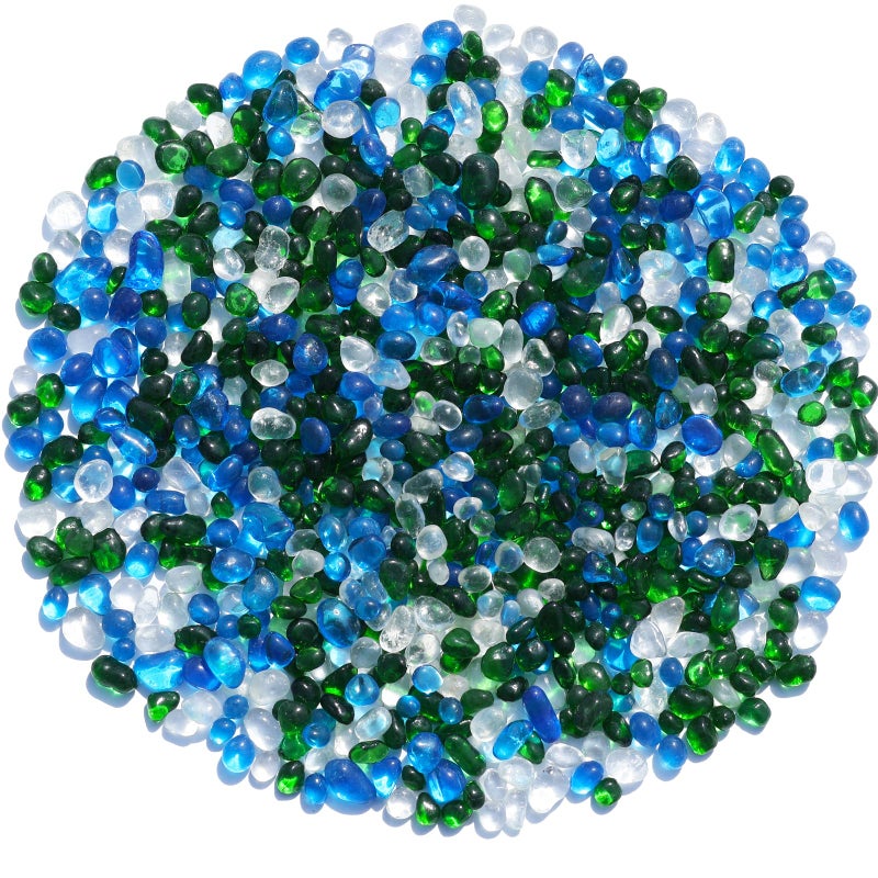 QYGL Sea Glass Stones - Green Mixed Clear Glass Pebbles Gemstones - Perfect for Aquarium Rocks, Fish Tank Gravel, Vase Fillers, DIY Crafts, and Home Decor (0.9LB/14oz) - Image 1