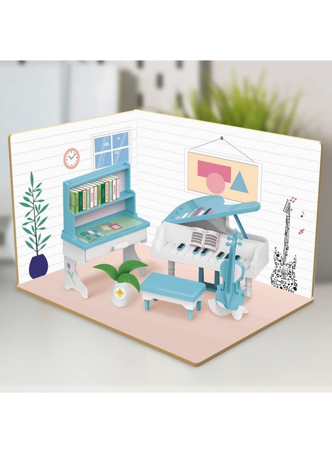 Webby DIY Piano Room Wooden Doll House with Plastic Furniture, Dollhouse for Girls and Boys - Image 2