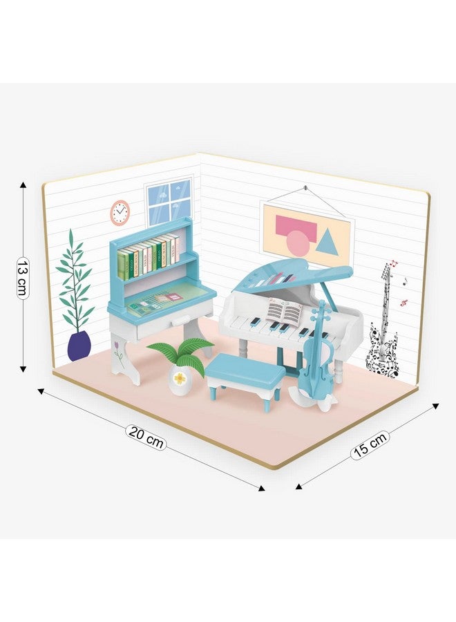 Webby DIY Piano Room Wooden Doll House with Plastic Furniture, Dollhouse for Girls and Boys - Image 3