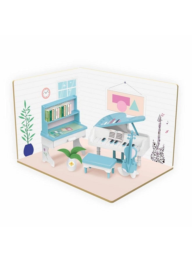 Webby DIY Piano Room Wooden Doll House with Plastic Furniture, Dollhouse for Girls and Boys - Image 1