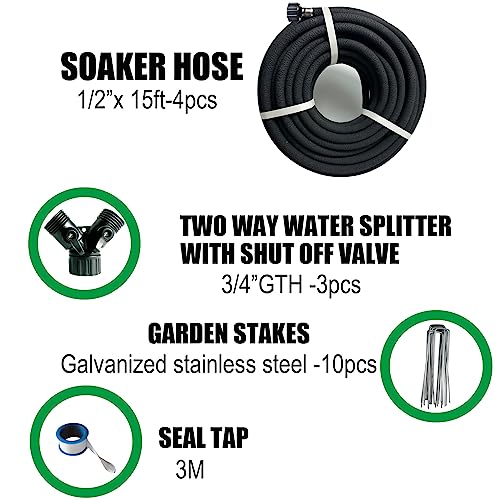 AMRITA Soaker Hose KIT12inch 15ft 5Pack Rubber Garden Hose 70 Water SavingBlack Heavy Duty Soaker Hose For Garden LawnGarden Raised Beds1215FTX4 - Image 3