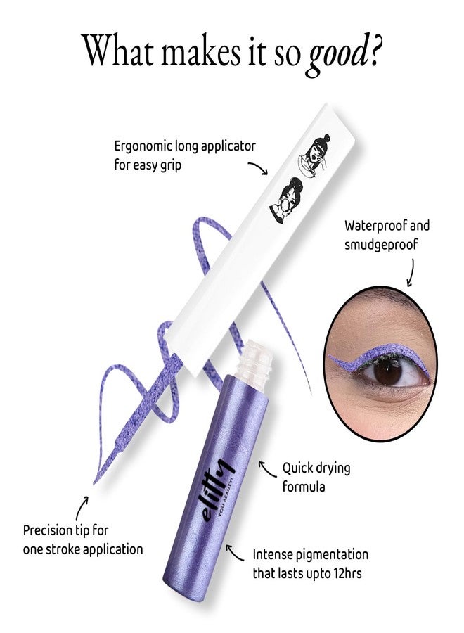 Elitty Waterproof Eyeliner - 4g Purple Colour With Intense Metallic Finish | Smudge Proof, Long Lasting Liquid Liner For Eye Makeup | Quick Drying Formula With Fine Tip For Smooth, Precise Application - Image 4