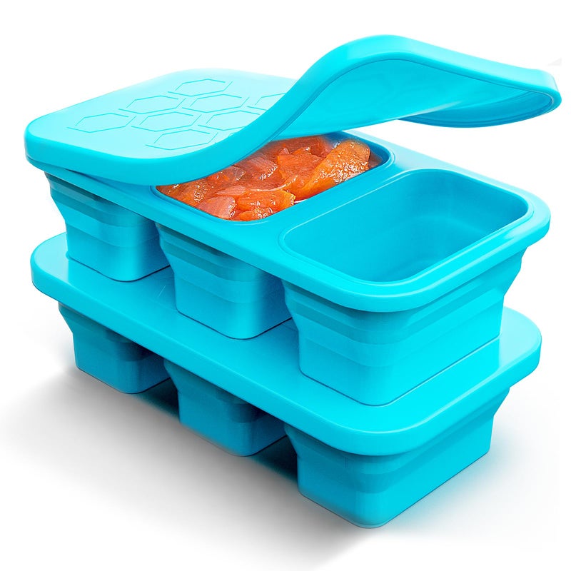 ZDPMK Silicone Freezer Trays With Lid, Upgraded 1 Cup Soup Freezer Container With Clip, Silicone Freezing Molds for Broth & Sauce Storage, Silicone Large Ice Trays, Best Soup Lovers Gifts Set(Blue) - Image 1