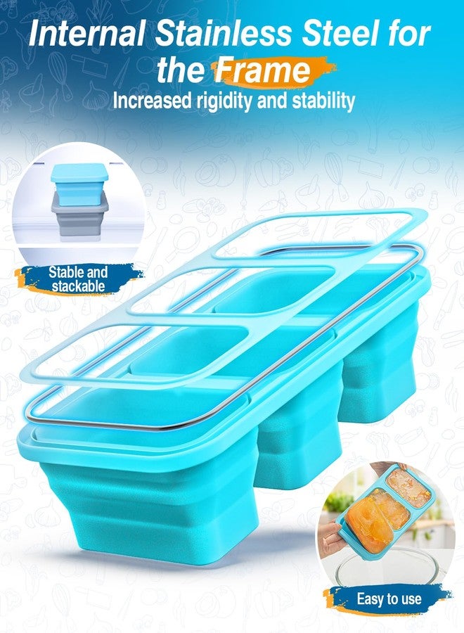 ZDPMK Silicone Freezer Trays With Lid, Upgraded 1 Cup Soup Freezer Container With Clip, Silicone Freezing Molds for Broth & Sauce Storage, Silicone Large Ice Trays, Best Soup Lovers Gifts Set(Blue) - Image 4