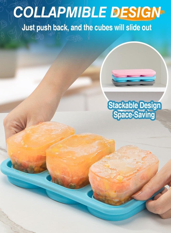 ZDPMK Silicone Freezer Trays With Lid, Upgraded 1 Cup Soup Freezer Container With Clip, Silicone Freezing Molds for Broth & Sauce Storage, Silicone Large Ice Trays, Best Soup Lovers Gifts Set(Blue) - Image 3