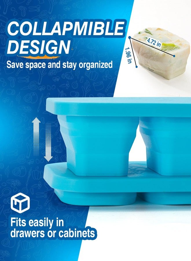 ZDPMK Silicone Freezer Trays With Lid, Upgraded 1 Cup Soup Freezer Container With Clip, Silicone Freezing Molds for Broth & Sauce Storage, Silicone Large Ice Trays, Best Soup Lovers Gifts Set(Blue) - Image 2
