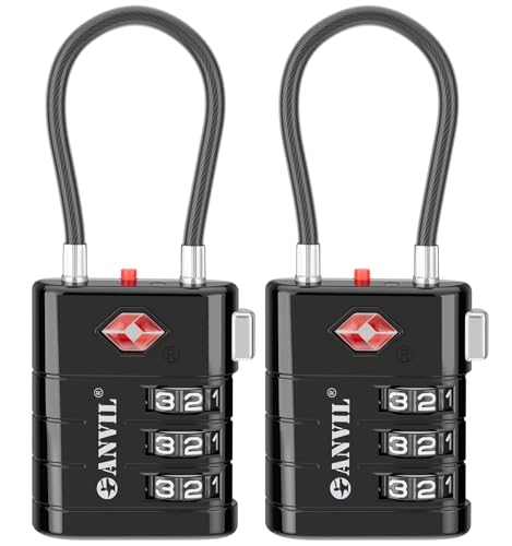 ANVIL TSA Approved Luggage Locks – High Security TSA008 Combination Travel Locks with Inspection Indicator for Suitcases and Backpacks. (2, Black) - Image 1