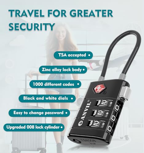 ANVIL TSA Approved Luggage Locks – High Security TSA008 Combination Travel Locks with Inspection Indicator for Suitcases and Backpacks. (2, Black) - Image 5