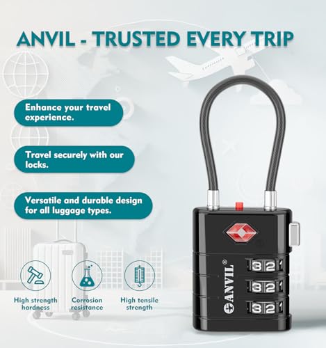 ANVIL TSA Approved Luggage Locks – High Security TSA008 Combination Travel Locks with Inspection Indicator for Suitcases and Backpacks. (2, Black) - Image 4