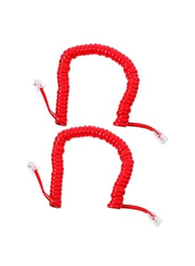 Red Coiled Telephone Cord 2 Pack Durable Spiral Cable for Landline Receiver Reliable Signal - Image 1