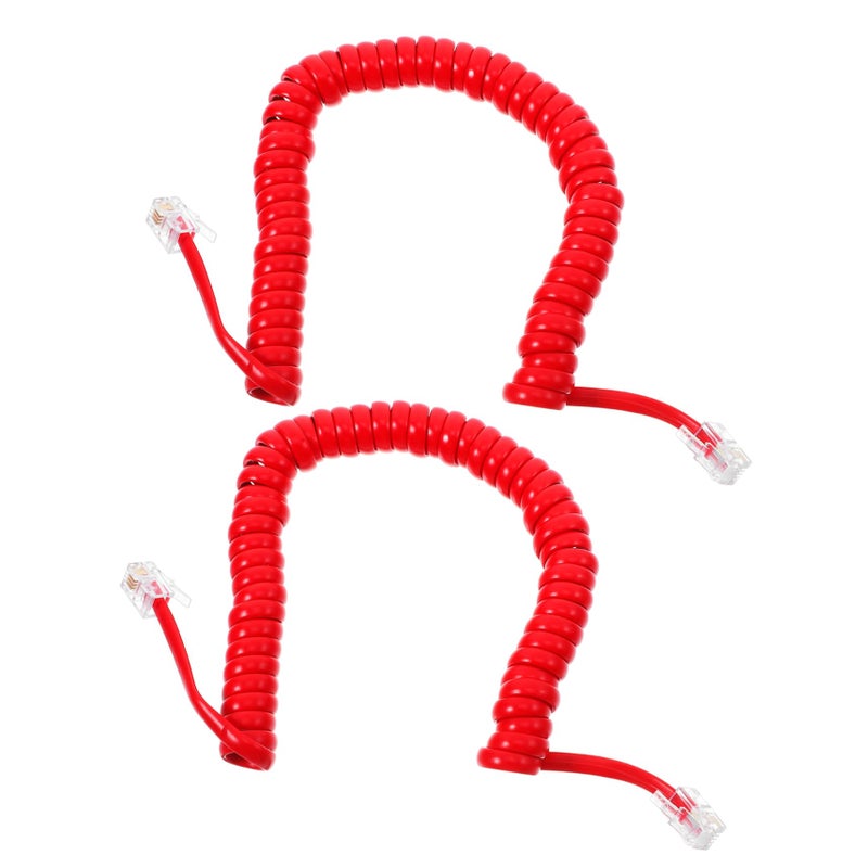 Red Coiled Telephone Cord 2 Pack Durable Spiral Cable for Landline Receiver Reliable Signal - Image 2